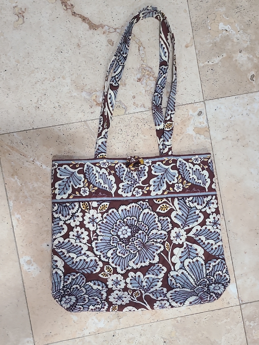 Vera Bradley Brown Tote with Light Blue Floral Print